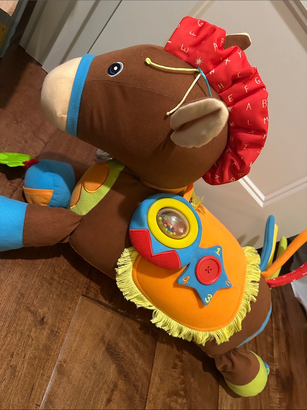 Melissa & Doug Brown Plush Pony with Red Mane and Blue Accents
